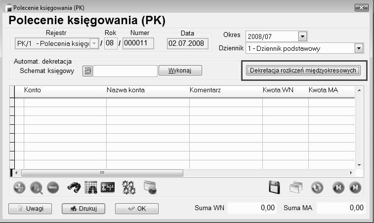 zestawienia, nierozliczone raty planów rozliczeń międzyokresowych za dany okres.