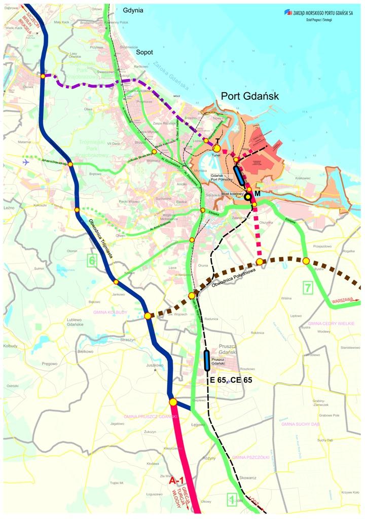 b) Poprawa dostępu kolejowego Projekt poprawy dostępu kolejowego do Portu Gdańsk (most + dwutorowa linia kolejowa) POIiŚ 7.2-4.