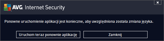 Pojawi się wówczas komunikat informujący o konieczności restartu aplikacji AVG Internet Security 2013 Kliknij przycisk Uruchom aplikację ponownie, aby zgodzić się na restart i poczekać kilka sekund