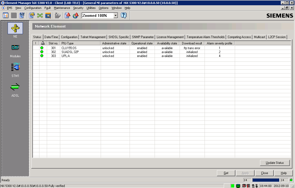 NE odpowiada za sprawdzenie statusu urządzenia oraz konfiguracji takich funkcji jak data i czas, ustawień sposobu synchronizacji modemów, parametrów SNMP, licencji itp.