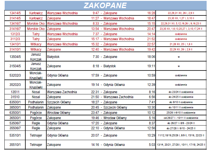 Bilety na połączenia krajowe dostępne są w ofercie przewoźnika w trzydziestodniowej przedsprzedaży.