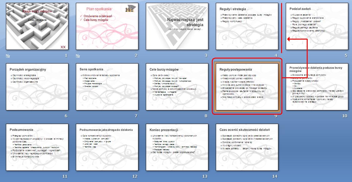 15. Porządkowanie slajdów (sortowanie) 1. Wybierz menu Widok a następnie Sortowanie Slajdów. 2.