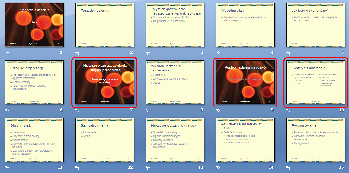 Ćwiczenie 4. Zmieo układ slajdów nr 7 i 9 na Slajd tytułowy.