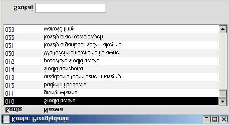 Na liście widoczne są dwie kolumny: numer konta i jego nazwa. Okno to może być sortowane według kolumny, której nagłówek jest podświetlony.