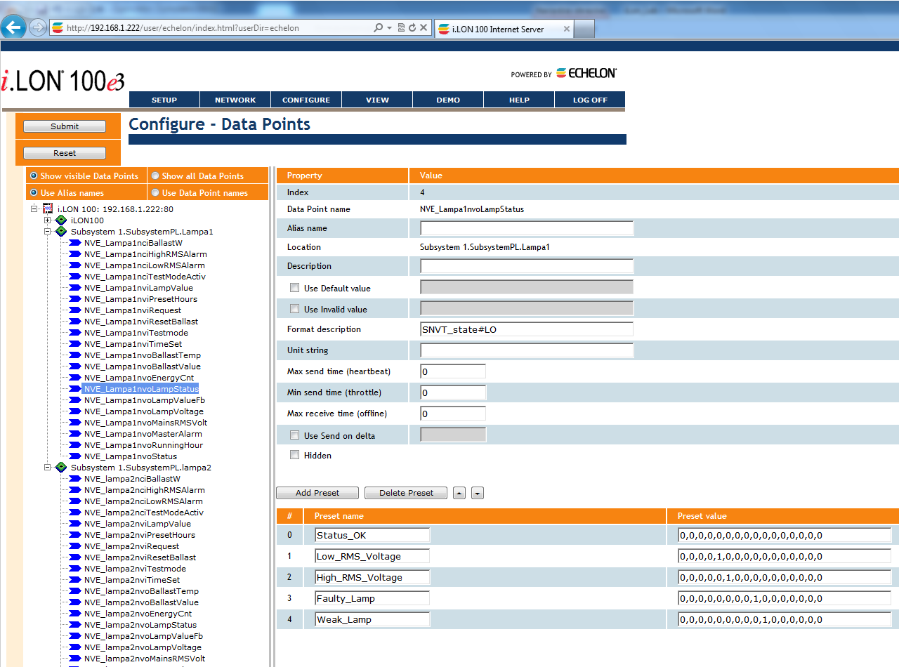 2. Wybrać pod stronę Data Points znajdującą się w zakładce Configure.