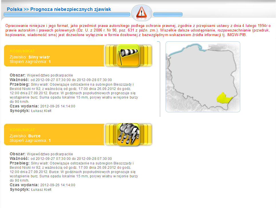 pl a) Ostrzeżenia meteorologiczne i komunikaty