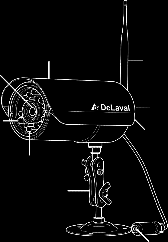 243601 DeLaval kamera monitoringu gospodarstwa FMC-IP1 Opis ogólny 1.1 Części kamery E F G D C H B A J Rys. 1: Części kamery.