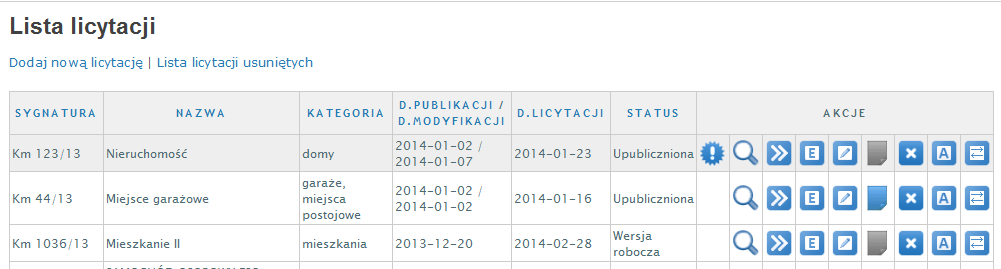 Rys. 59. Dodawanie licytacji 3.4.4 MODYFIKACJA LICYTACJI Z POZIOMU PORTALU W celu zmodyfikowania danych licytacji istniejącej już w portalu należy kliknąć przycisk Edytuj dane (1) z Rys. 60.