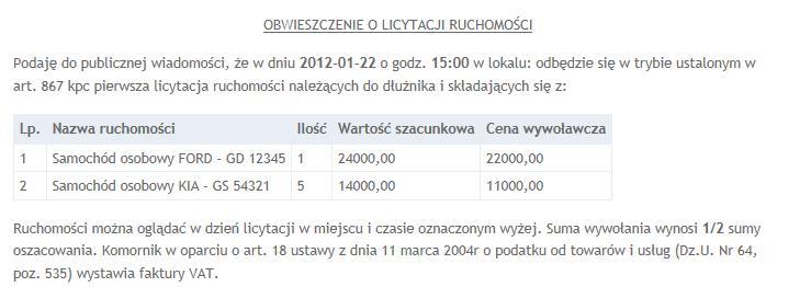 wyświetlenia tabeli z przedmiotami ruchomości Rys. 89.