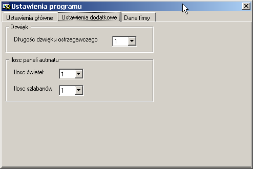 OPCJE PROGRAMU Ustawienia wagi: Ustawienia odnoszace sie do ilosci wag obslugiwanych przez program oraz wystepowania w systemie sygnalizacji swietlnej, szlabanów