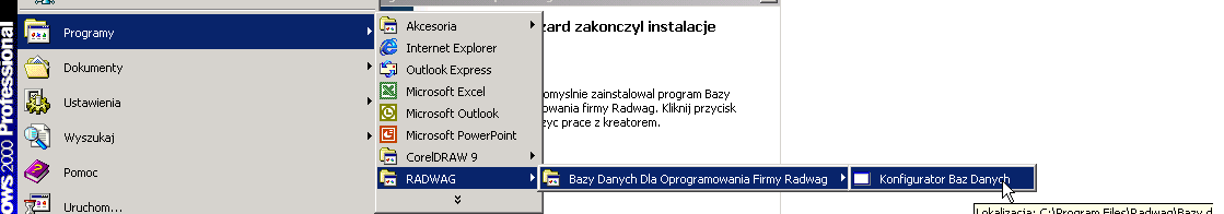 7 Waga samochodowa Po zainstalowaniu Baz Danych program wyswietli komunikat o pozytywnym zakończeniu procesu instalacji. 4.