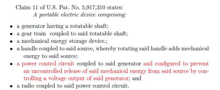 Przenośne urządzenie elektryczne zawierające: - generator posiadający rotujący wał/ oś - układ przekładni połączony z wspomnianym wałem/ osią - urządzenie magazynujące energię mechaniczną - rączkę