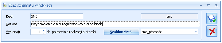 6.1.1.2 Automatyczna windykacja Tworząc schemat automatycznej windykacji, jako jeden z etapów można określić wysyłanie wiadomości sms związanych z nieuregulowanymi płatnościami.