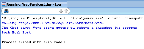 13. W edytorze została otwarta automatycznie wygenerowana klasa proxy o nazwie BorkPortTypePortClient.java. Przejdź do metody main() i znajdź komentarz add your code here.