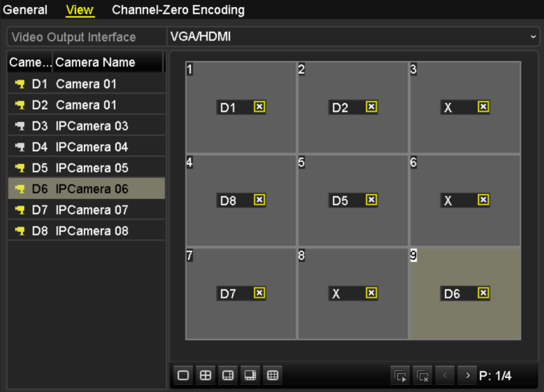 Figure 3. 8 Live View Camera Order (Kolejność kamer przy podglądzie na żywo) 1) Wybierz tryb View (Widok) w, w którym dostępne są tryby podziału na 1/4/6/8/16/25/32/36/64 okna.