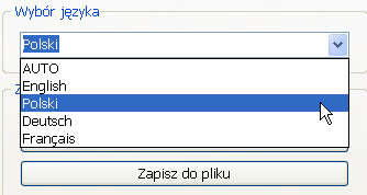 WYBÓR JĘZYKA Język programu możemy wybrać z listy.