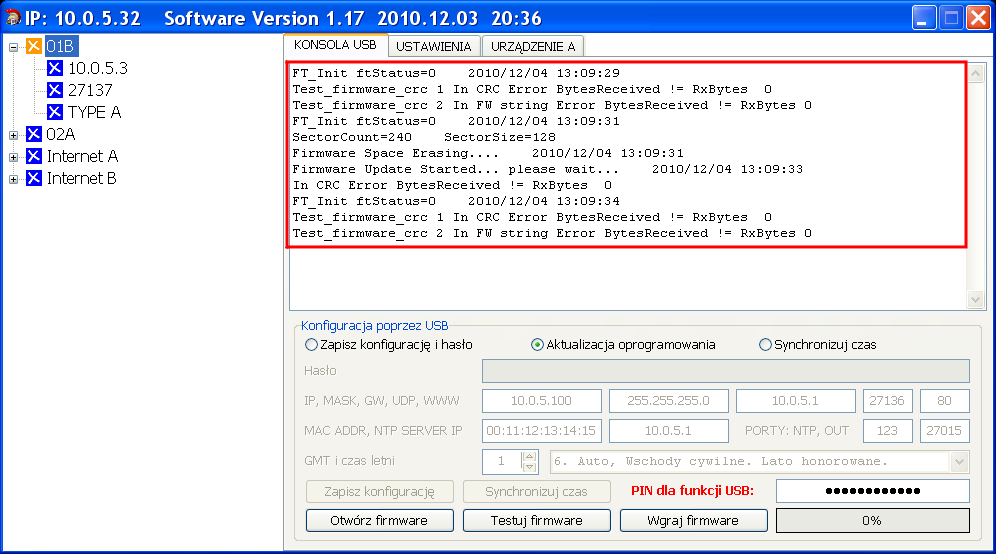 15.3. Błędy przy aktualizacji Jeśli po naciśnięciu przycisku Wgraj firmware pojawi ci się w konsoli informacja o błędach wyglądająca mniej więcej jak poniżej: 1.