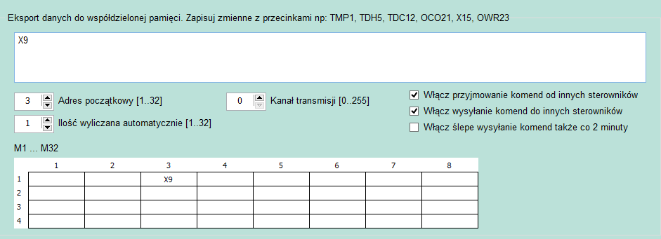 Wysyłanie komend Na początku należy ustawić Adres początkowy. Jest to miejsce we współdzielonej pamięci, w którym rozpoczniemy wpisywanie komend, które chcemy wysłać do innych urządzeń.