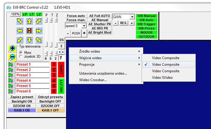 3.3.2. Wybór parametrów okna wideo QUAD W celu przygotowania okna QUAD do wyświetlania obrazu z układu QUAD SPLITTER, najpierw należy wybrać język komunikatów okna wideo, naciskając odpowiednią flagę.