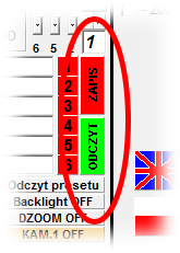 3.7.2. Sterowanie presetami kamer Program EVI-BRC CONTROL może zapamiętać łącznie 30 presetów dla każdej kamery. Presety są pogrupowane w 5 zestawach po 6 szt. i ponumerowane.