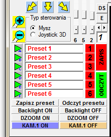 Zapisz preset Zapisuje bieżącą pozycję PTZ do pliku Odczyt presetu Wczytanie zapisanego presetu PTZ DZOOM ON Załącza zoom cyfrowy kamery DZOOM OFF Wyłącza zoom cyfrowy kamery KAM.