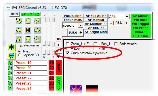 Preset group from joystick możliwość wyłączenia czwartej osi joysticka (obsługi zmiany banków presetów).