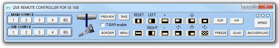 7. Obsługa programu LIVE REMOTE CONTROLLER FOR SE500 Przed uruchomieniem tego programu należy podłączyć gniazdo RS-232 miksera DataVideo SE500 z wolnym portem COM komputera typowym kablem RS-232.