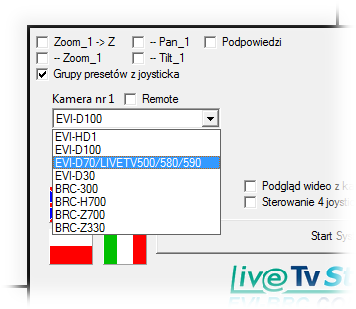 ponumerować kamery rozstawione na planie zdjęciowym w kolejności od lewej do prawej. Kamera nr 1 będzie sterowana z panelu nr 1 umieszczonym w lewym górnym rogu interfejsu.