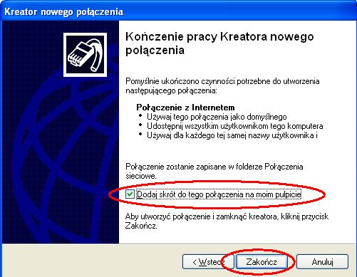 10. Zaznacz, Dodaj skrót do tego połączenia na moim pulpicie, a następnie kliknij przycisk Zakończ, aby