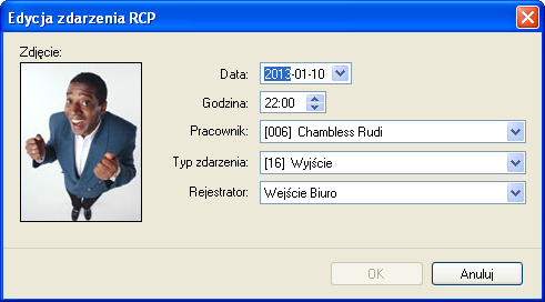 Rysunek 55. Okno rejestru zdarzeń RCP Kliknięcie przycisku EDYTUJ otwiera okno edycji zdarzenia RCP (rysunek 56) przy czym edycji mogą ulegać wyłącznie zdarzenia dodane przez Operatora. Rysunek 56.