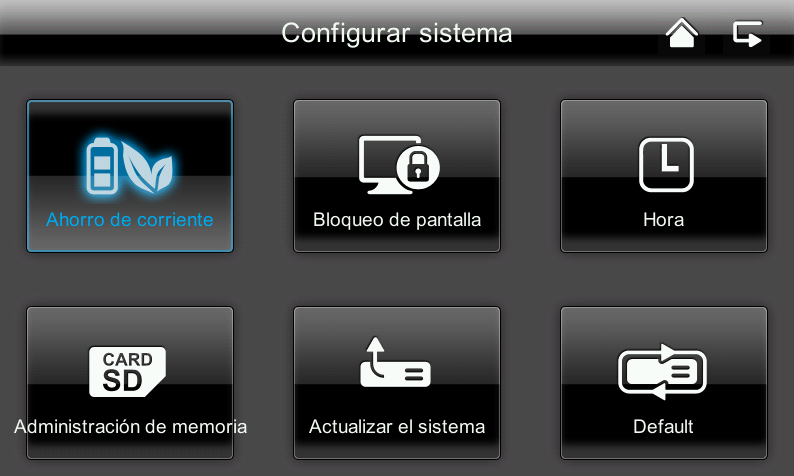 Español 7.4.5 Configuración del sistema Modo de ahorro de energía Aquí se puede activar o desactivar tras dos minutos la desconexión automática de la pantalla.