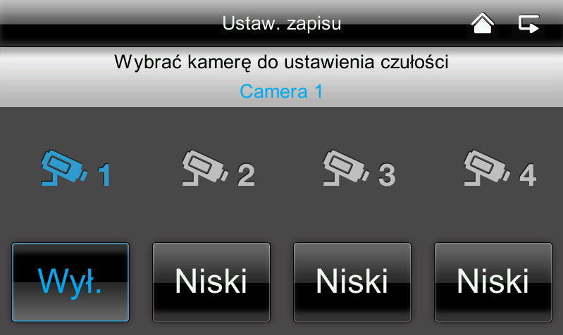 Polski Pokazywanie/ukrywanie kamery Aby pokazać kamerę, użyj przycisków, aby ją ukryć przycisku. Jeśli nie wszystkie cztery kamery zostały zaprogramowane, ukryj te niezaprogramowane.