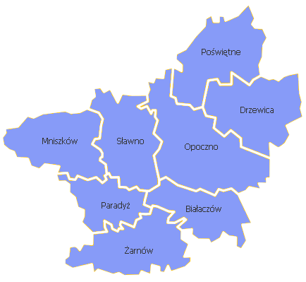 Rysunek 3. Położenie Gminy Sławno w powiecie opoczyńskim. Źródło: http://test.lodzkie.pl/lodzkie/wojewodztwo/mapa/opoczynski.html 2.1.2. WIELKOŚĆ GMINY Według danych z II półrocza 2013 r.