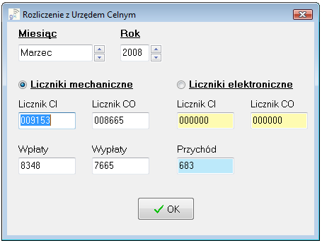 Korzystając z przycisku wstawiamy nowy rekord na końcu listy rekordów Otrzymuje on bieżącą datę i godzinę z systemu oraz wszystkie wartości (z wyjątkiem wartości w kolumnach NRoz i M-c) równe zero