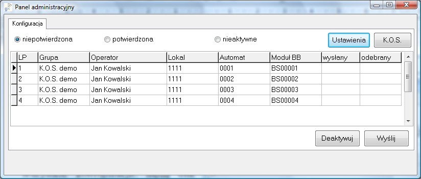 Poniżej napięcia 5,9V można oczekiwać sms a typu E0 oznaczającego niski poziom baterii. Najczęściej jest to spowodowane długim czasem wyłączenia automatu. Siła sygnału sieci GSM.