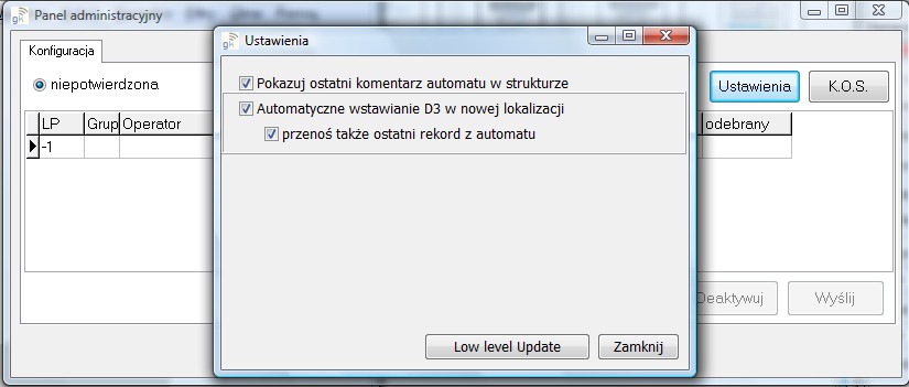 Po zaznaczeniu opcji w przypadku przeniesienia automatu do nowej lokalizacji nie ma potrzeby ręcznego przenoszenia stanów liczników.