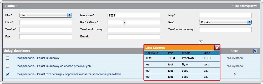 Jeżeli uczestnicy zostali wprowadzenie do systemu CRM wystarczy wpisać nazwisko uczestnika, a następnie kliknąć na przycisk Znajdź osobę w CRM.