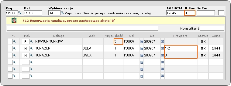 Aby wykonać rezerwacje złożoną w tym przypadku: 1. Do oferty należy dodać kolejną usługę - kolejny pokój. 2.