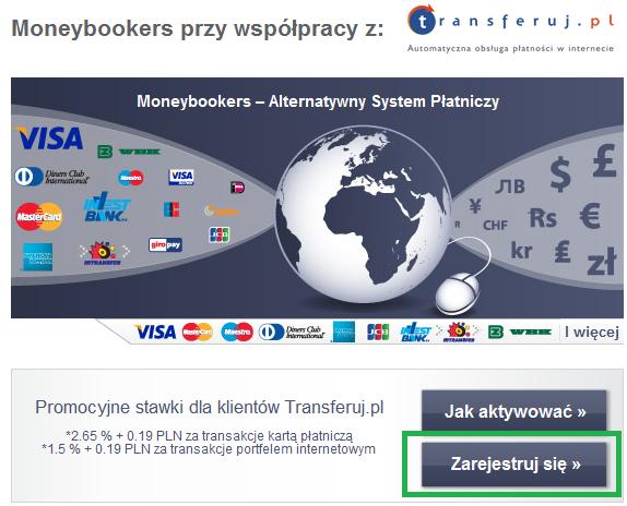 2. AKTYWACJA KANAŁU PŁATNOŚCI MONEYBOOKERS 1. Przejdź do strony internetowej: https://www.moneybookers.com/partners/transferuj.