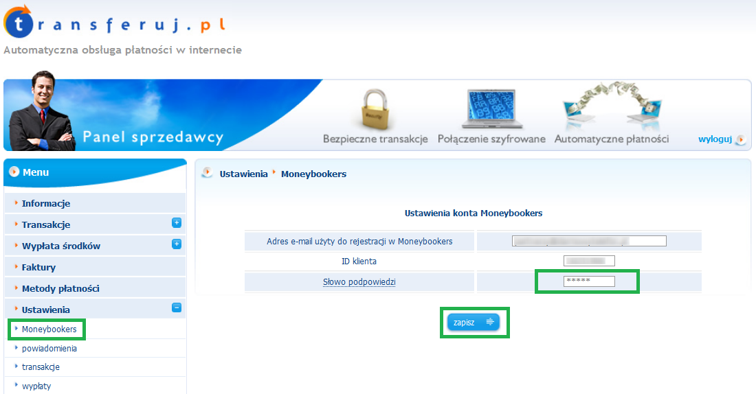 10. Zaloguj się do Panelu Sprzedawcy w Transferuj.pl i uzupełnij słowo podpowiedzi w ustawieniach, następnie zapisz ustawienia. GRATULACJE!