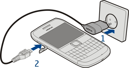 Szybki start 15 Ładowanie baterii Bateria została częściowo naładowana fabrycznie, ale przed pierwszym włączeniem telefonu konieczne może być jej ponowne naładowanie.