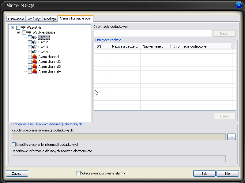 PS S W zakładce alarm informacje opis można