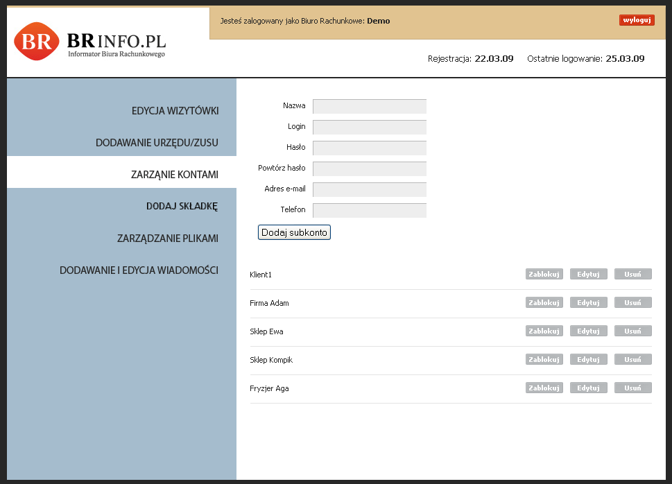 pl jako strona WWW Twojego biura) Utwórz konta dla swoich klientów.