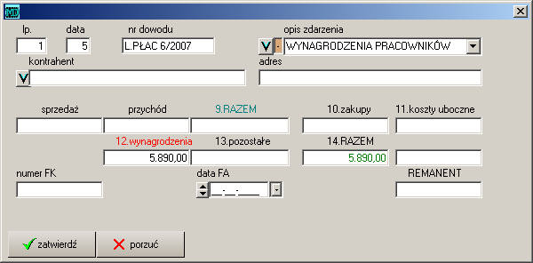 Rysunek 1.1: KPR - lista pozycji Poprawa pozycji w Książce możliwa jest po wybraniu przycisku. Poprawa pozycji w księdze nie powoduje poprawy w rejestrach VAT.