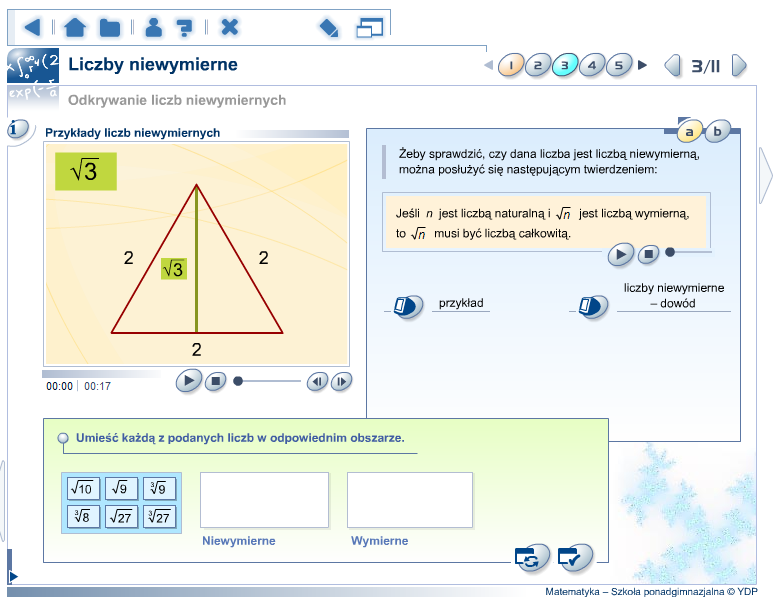 Przykładowe ekrany z programu: Rys. 1 Interfejs głównego ekranu programu Rys. 2 Przykładowa lekcja - Liczby niewymierne 2.