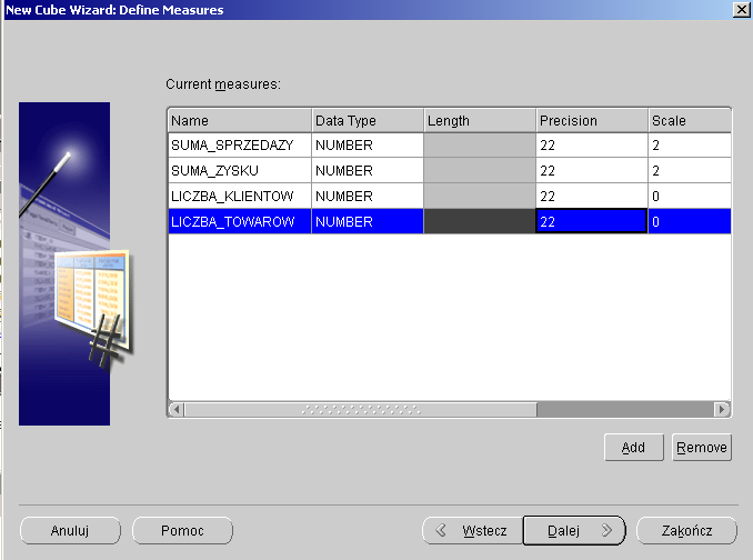 OWB: Tworzenie metadanych OLAP Przykład