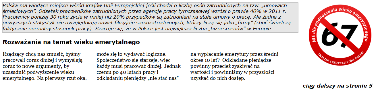 Numer jubileuszowy - piąta rocznica ZSP Przeczytaj o historii organizacji na stronach 5-6 pismo Związku Syndykalistów Polski zsp.net.