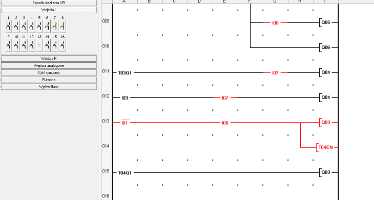 114 Rys. 4. Przykładowy program sterujący Fig. 4. Sample control program Dodatkowo program EasySoft umożliwia symulację działania wykonanego układu w zależności od sygnałów na wejściu przekaźnika.