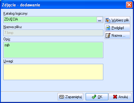 2. Funkcje Innym sposobem dodania rozpoznania jest zaznaczenie powierzchni wybranego zęba, całego zęba lub kilku zębów i zastosowanie z klawiatury odpowiedniej litery, przyporządkowanej do danego