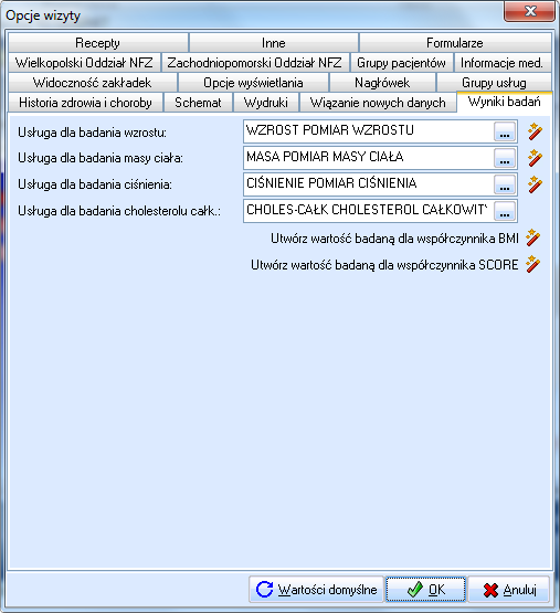 Wyliczenia wartości BMI i SCORE Idąc za potrzebami klientów, w tej wersji dodaliśmy możliwość wyliczania wartości BMI (ang. Body Mass Index) oraz SCORE (ang. Systematic Coronary Risk Evaluation).